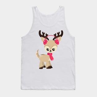 Christmas Reindeer, Cute Reindeer, Red Scarf, Xmas Tank Top